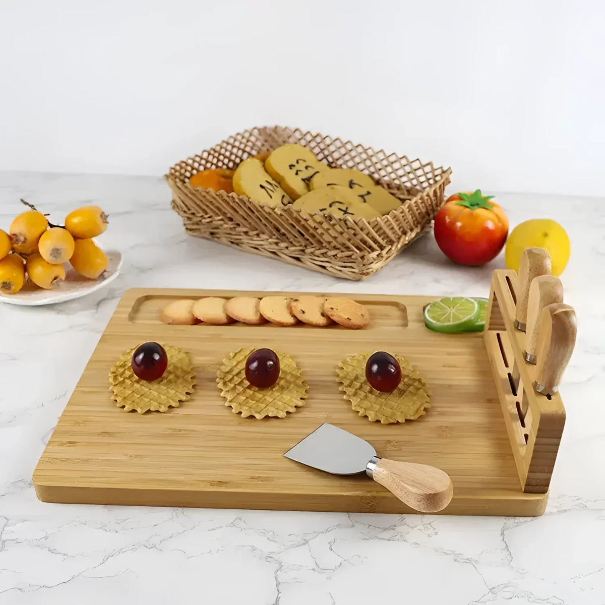 Bamboo Cheese Board with 4-Piece Knife Set – view 3