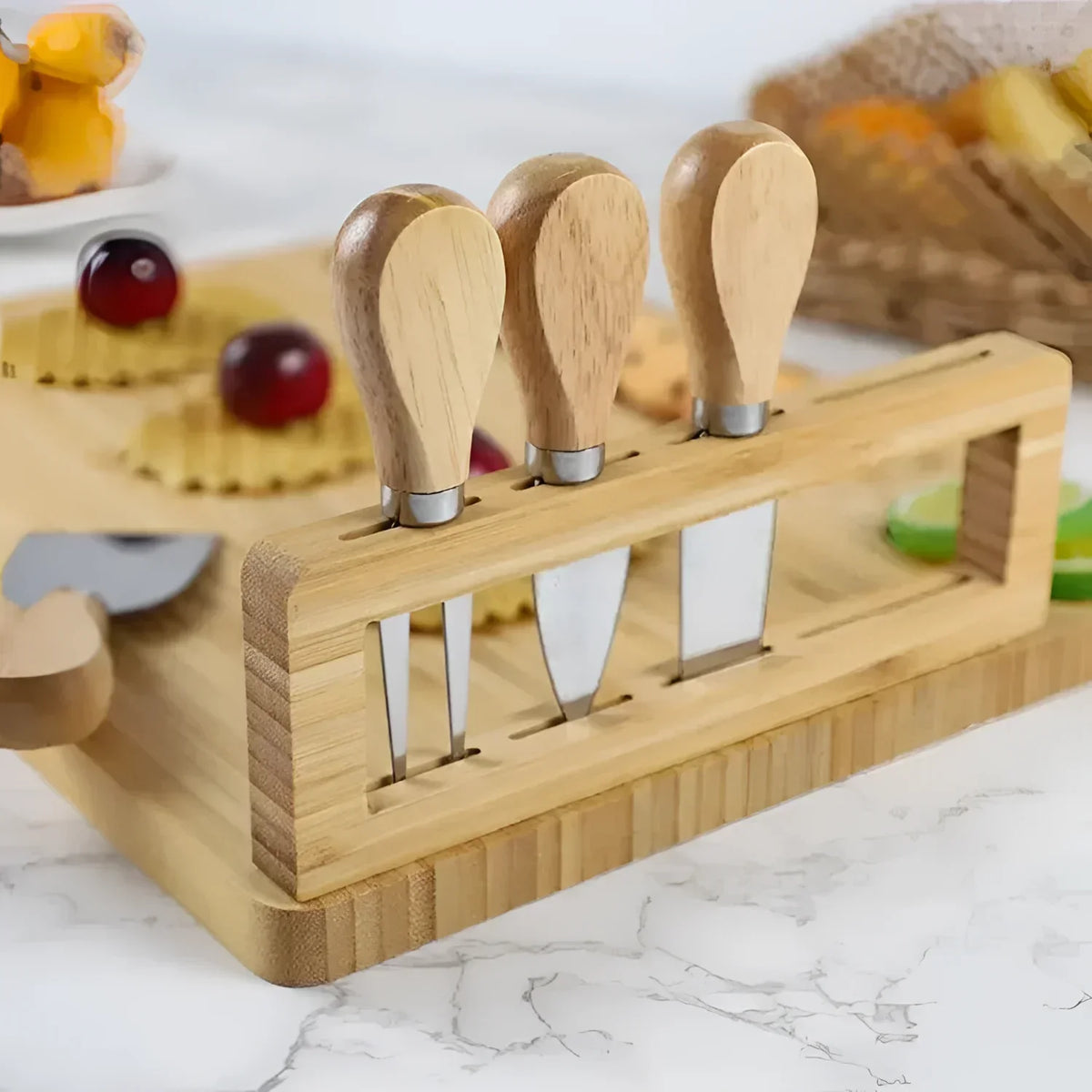 Bamboo Cheese Board with 4-Piece Knife Set – view 4
