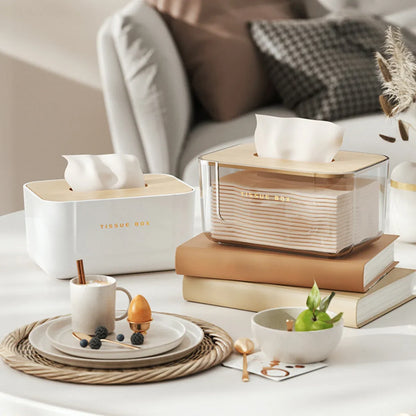 Bamboo-Lid Tissue Box Holder – Clear or White