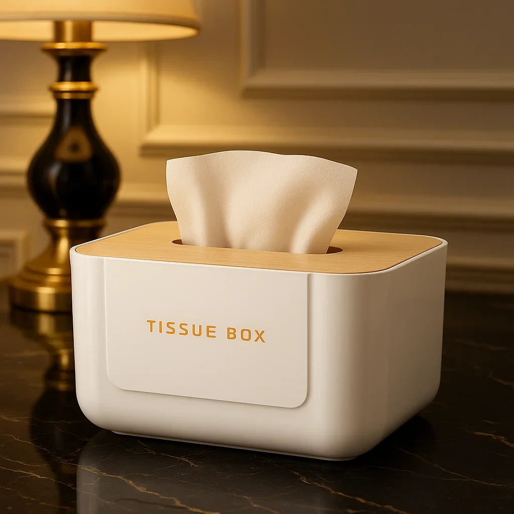 Bamboo-Lid Tissue Box Holder – Clear or White – view 3