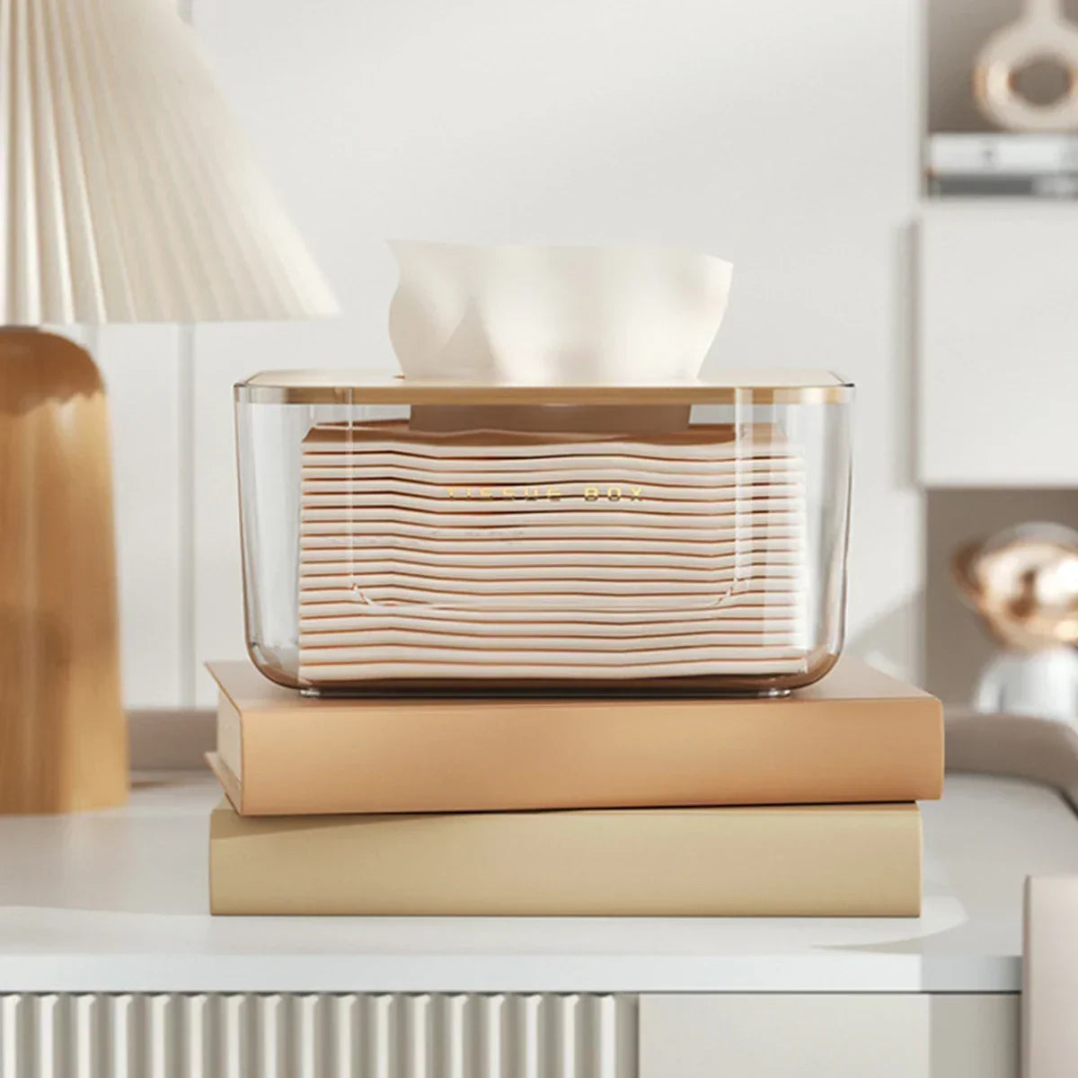 Bamboo-Lid Tissue Box Holder – Clear or White – view 4
