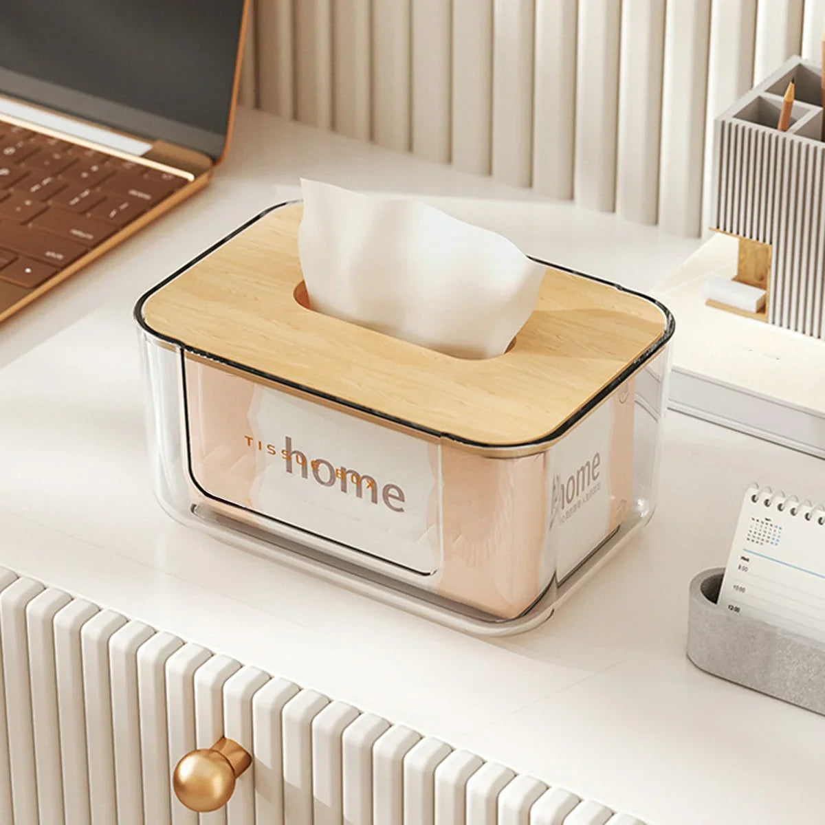 Bamboo-Lid Tissue Box Holder – Clear or White – view 6