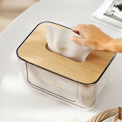 Bamboo-Lid Tissue Box Holder – Clear or White – view 7