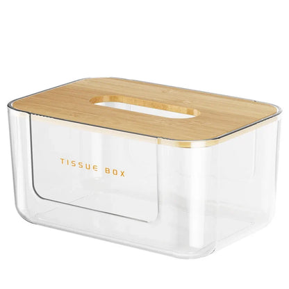 Bamboo-Lid Tissue Box Holder – Clear or White – view 11