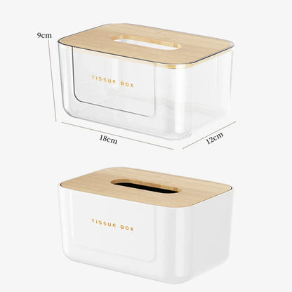 Bamboo-Lid Tissue Box Holder – Clear or White – view 12