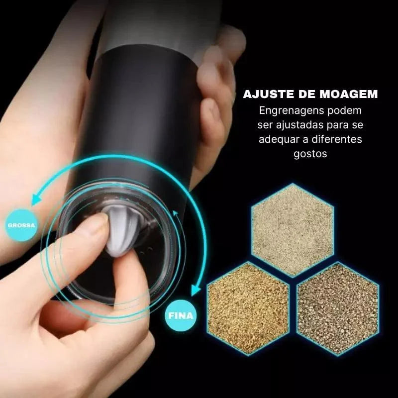 Battery-powered stainless steel pepper and spice grinder – view 3