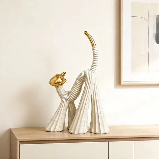 29.5cm Beige Abstract Cat Resin Sculpture