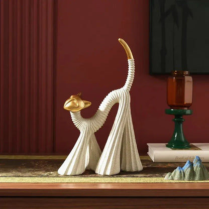 29.5cm Beige Abstract Cat Resin Sculpture – view 3