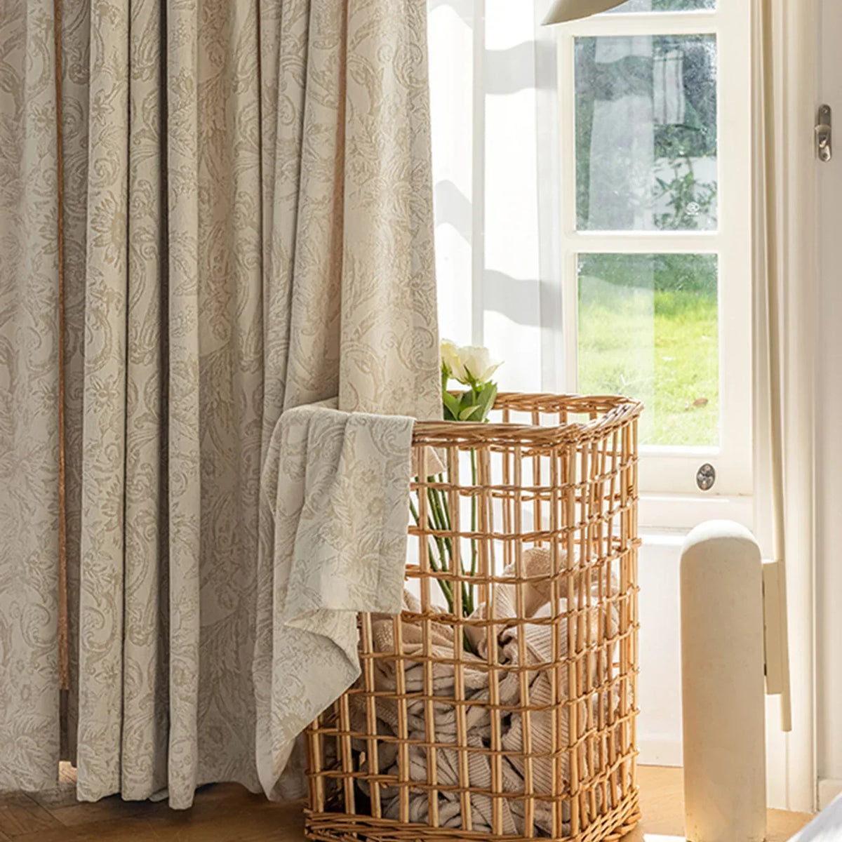 Beige Chenille Jacquard High-Shading Curtain Panel – view 2
