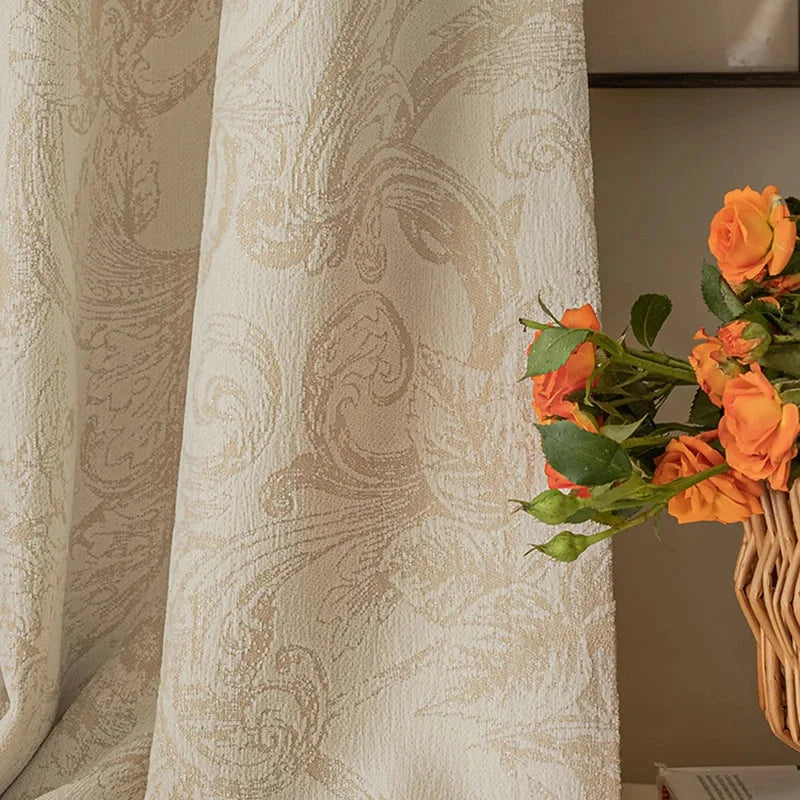 Beige Chenille Jacquard High-Shading Curtain Panel – view 3