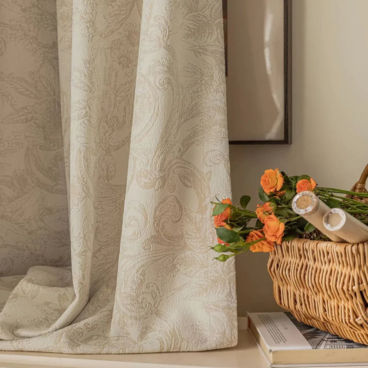 Beige Chenille Jacquard High-Shading Curtain Panel – view 6
