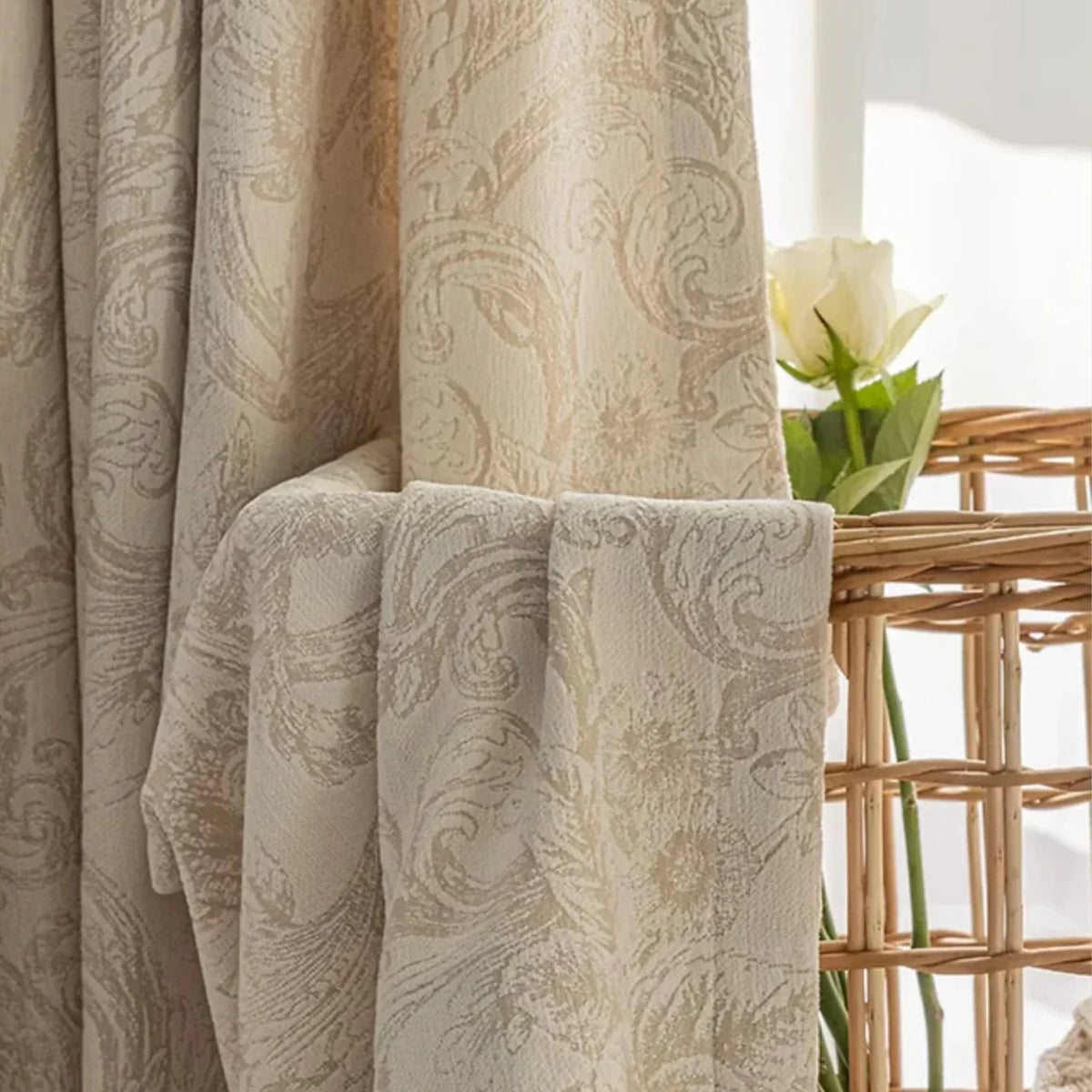 Beige Chenille Jacquard High-Shading Curtain Panel – view 7
