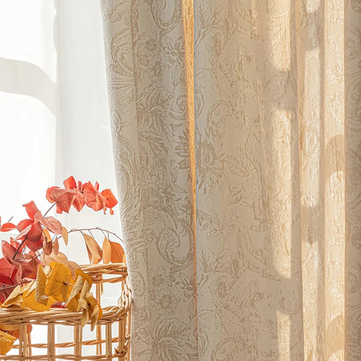 Beige Chenille Jacquard High-Shading Curtain Panel – view 10