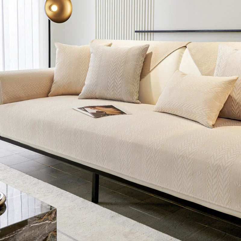 Beige Chenille Water-Resistant Sofa Protector – view 2