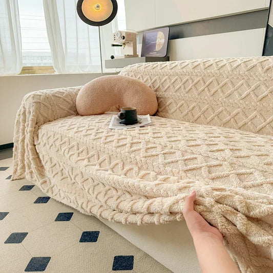 Beige Coral Fleece Sofa Throw