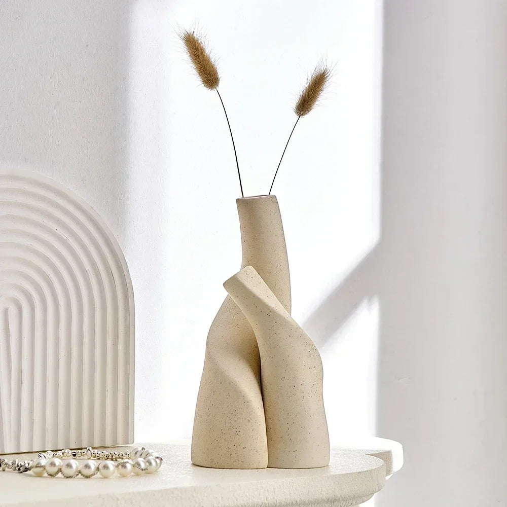 Beige Handcrafted Matte Ceramic Vase