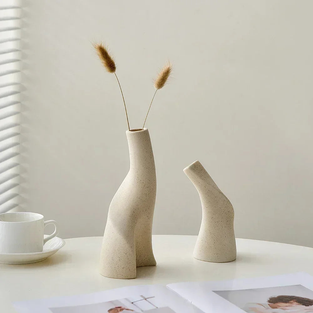 Beige Handcrafted Matte Ceramic Vase – view 2