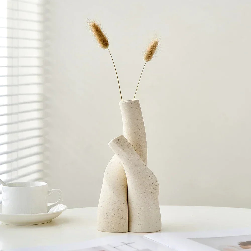 Beige Handcrafted Matte Ceramic Vase – view 4