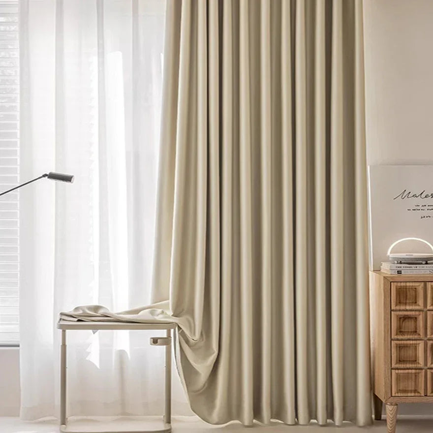 Beige High-Shading Satin Curtain Panel with Eyelets