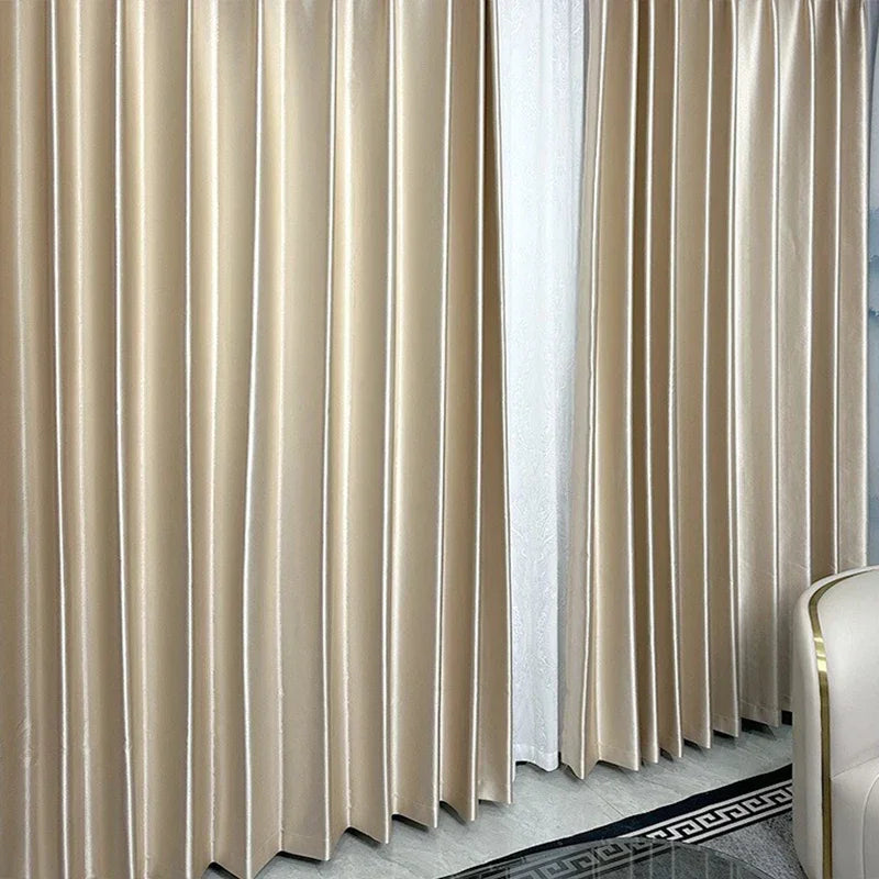 Beige High-Shading Satin Curtain Panel with Eyelets – view 2