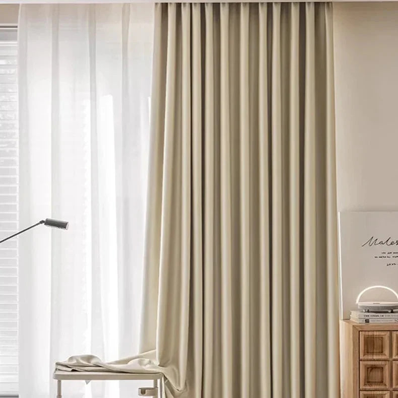 Beige High-Shading Satin Curtain Panel with Eyelets – view 6
