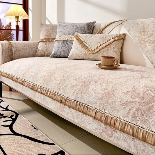 Beige Nordic Chenille Non-Slip Sofa Protector