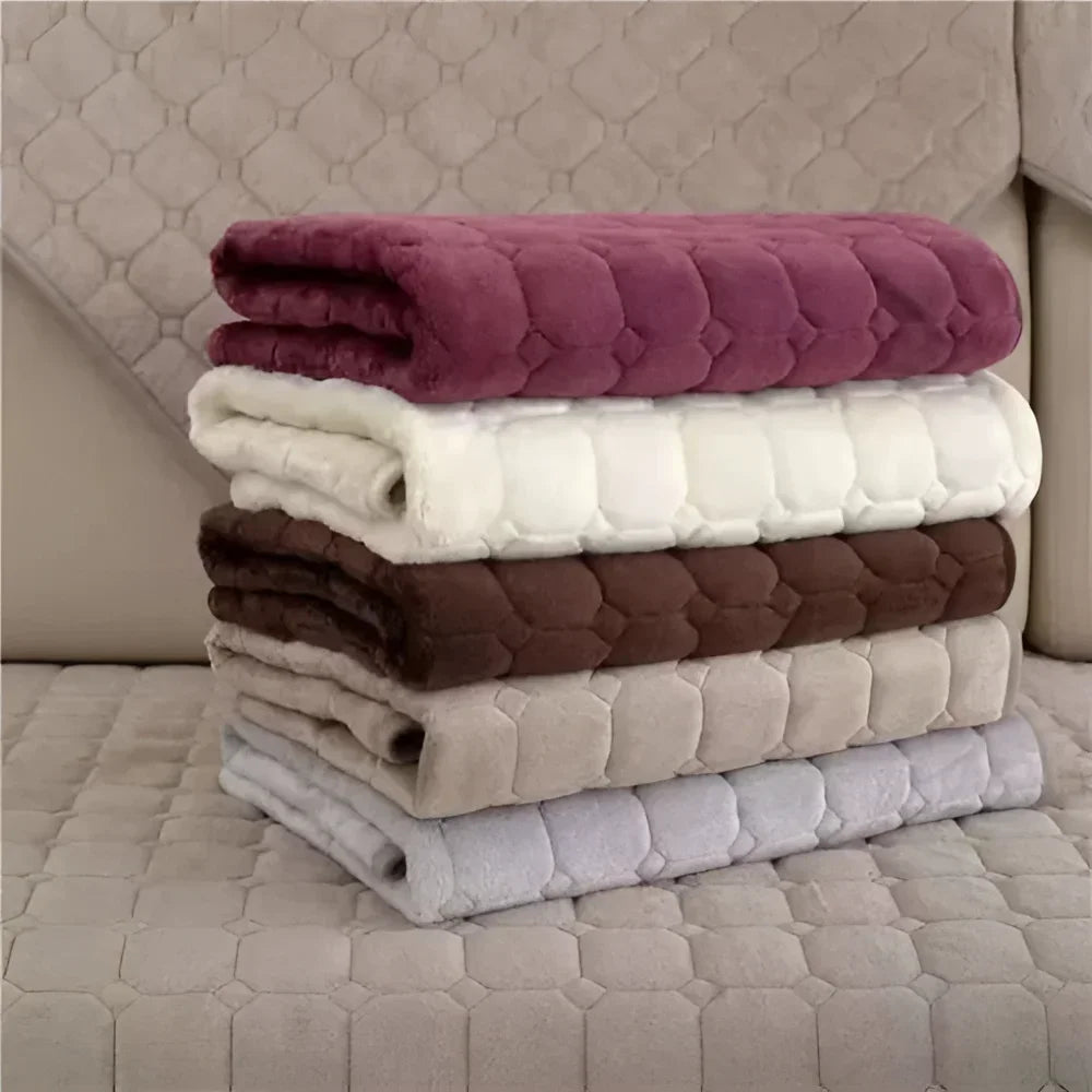 Beige Plush Velvet Check Sofa Protector – view 2