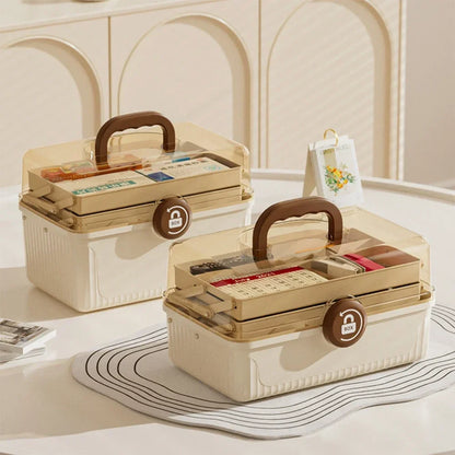 Beige Portable Makeup Organiser with Handle & Dividers – view 5