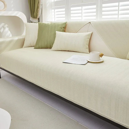 Beige Quilted Non-Slip Sofa Cover
