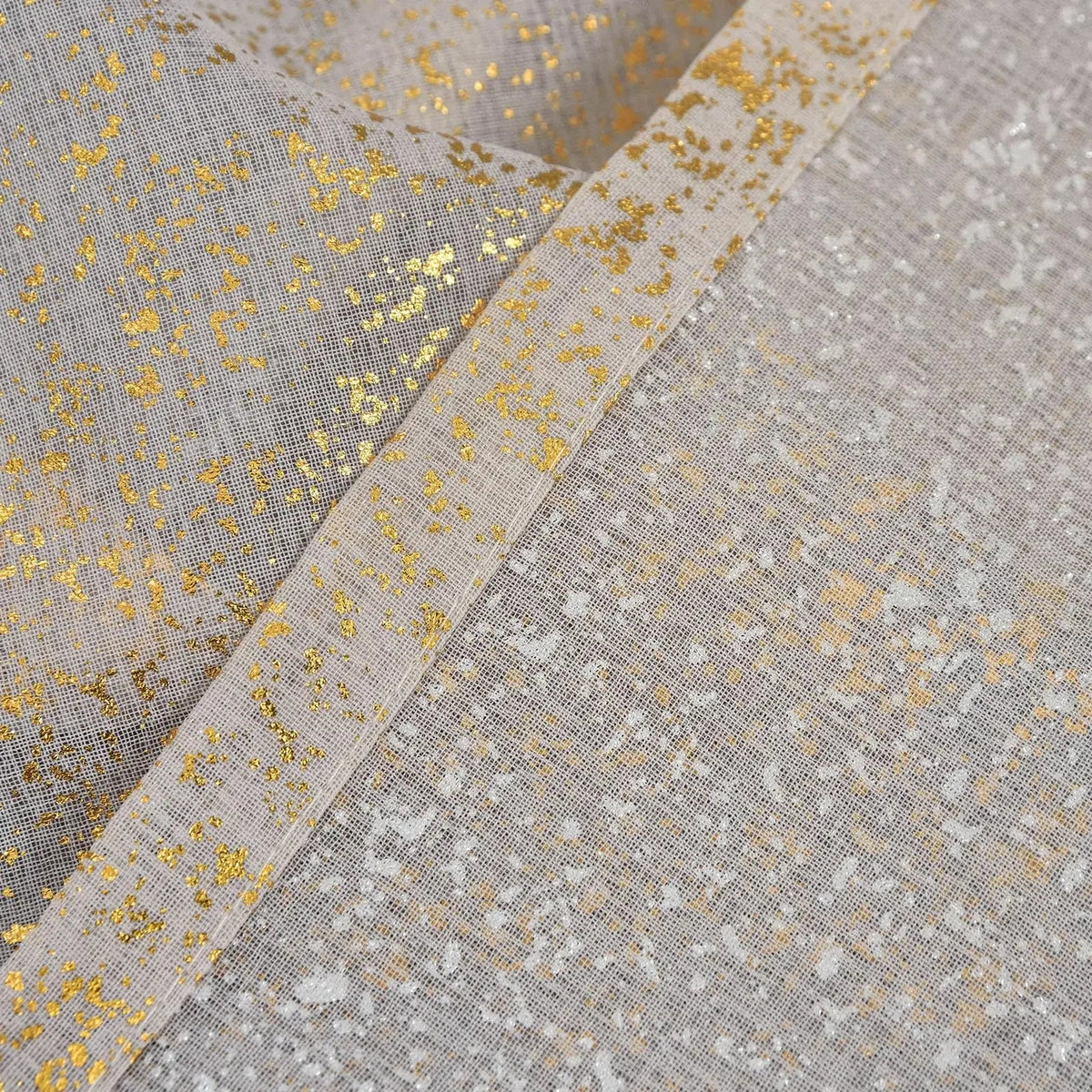 Beige Sheer Voile Curtain Panel with Gold Foil Dots – view 6