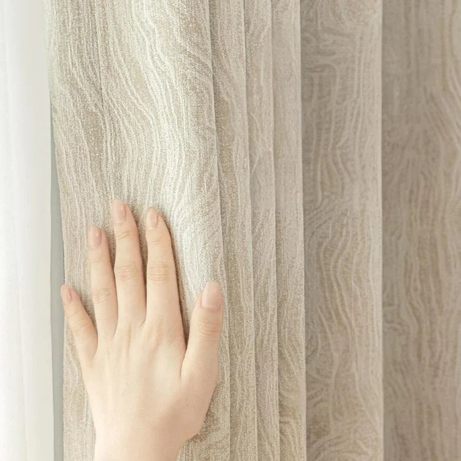 Beige Striped Jacquard 90% Blackout Curtain Panel – view 3