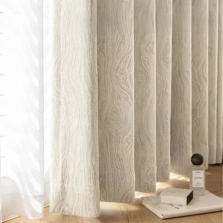 Beige Striped Jacquard 90% Blackout Curtain Panel – view 4