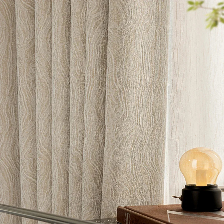 Beige Striped Jacquard 90% Blackout Curtain Panel – view 5