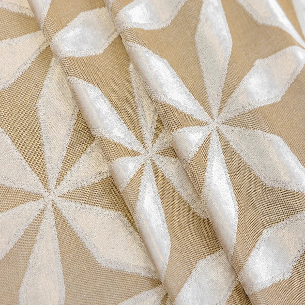 Beige Velvet Blackout Curtain Panel with Geometric Embroidery – view 3