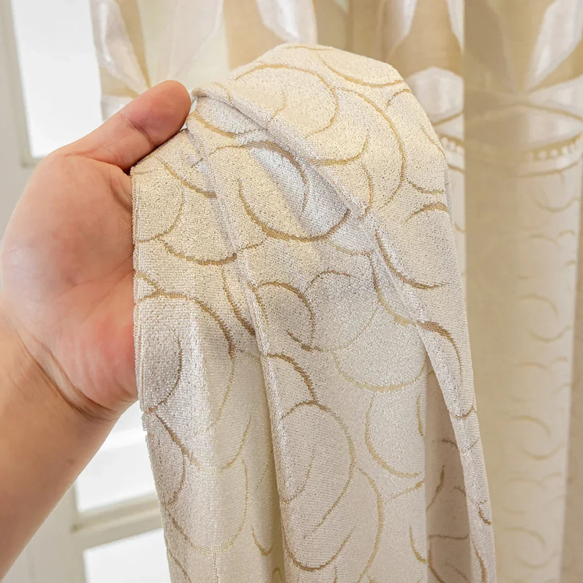 Beige Velvet Blackout Curtain Panel with Geometric Embroidery – view 5