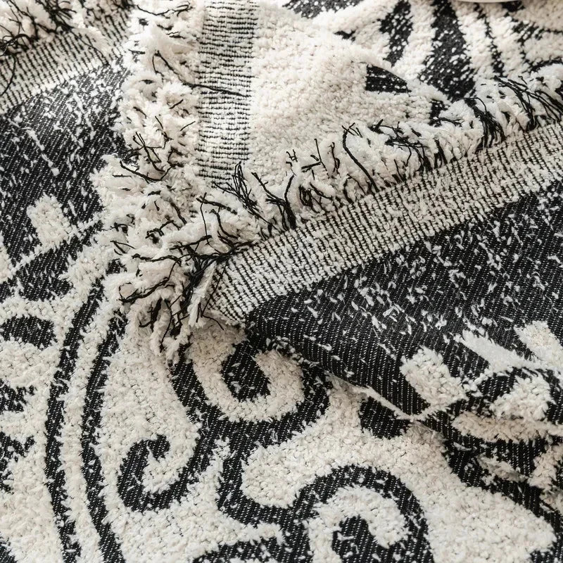 Beige and White Plush Boho Sofa Throw – view 2