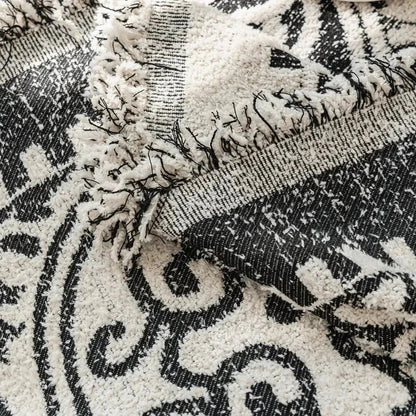 Beige and White Plush Boho Sofa Throw – view 2