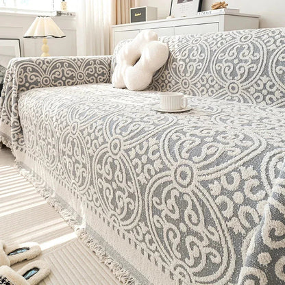 Beige and White Plush Boho Sofa Throw – view 4