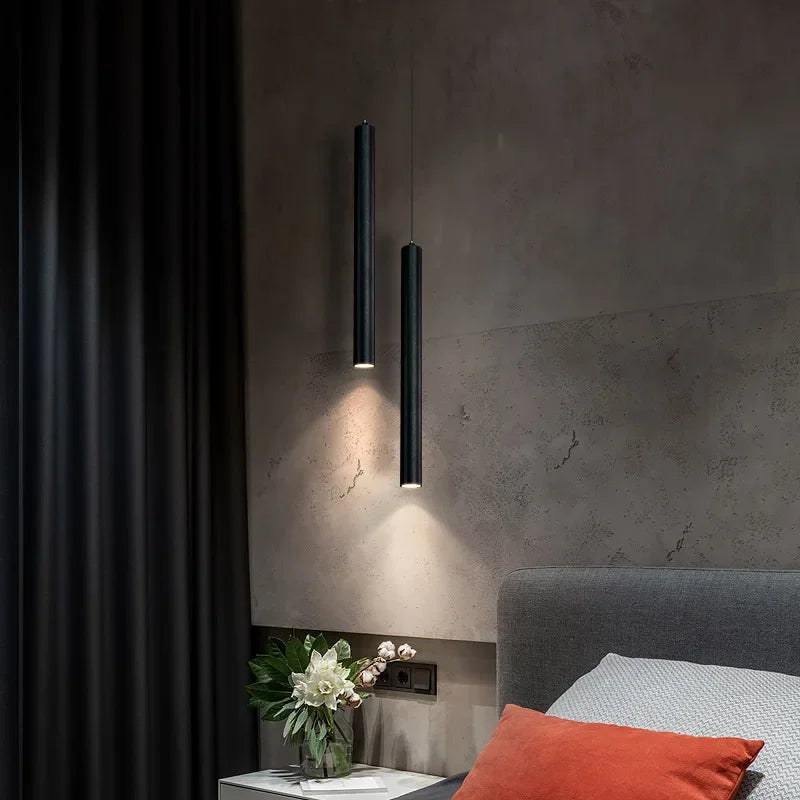 Black Cylindrical LED Pendant Light – Single or Double – view 2