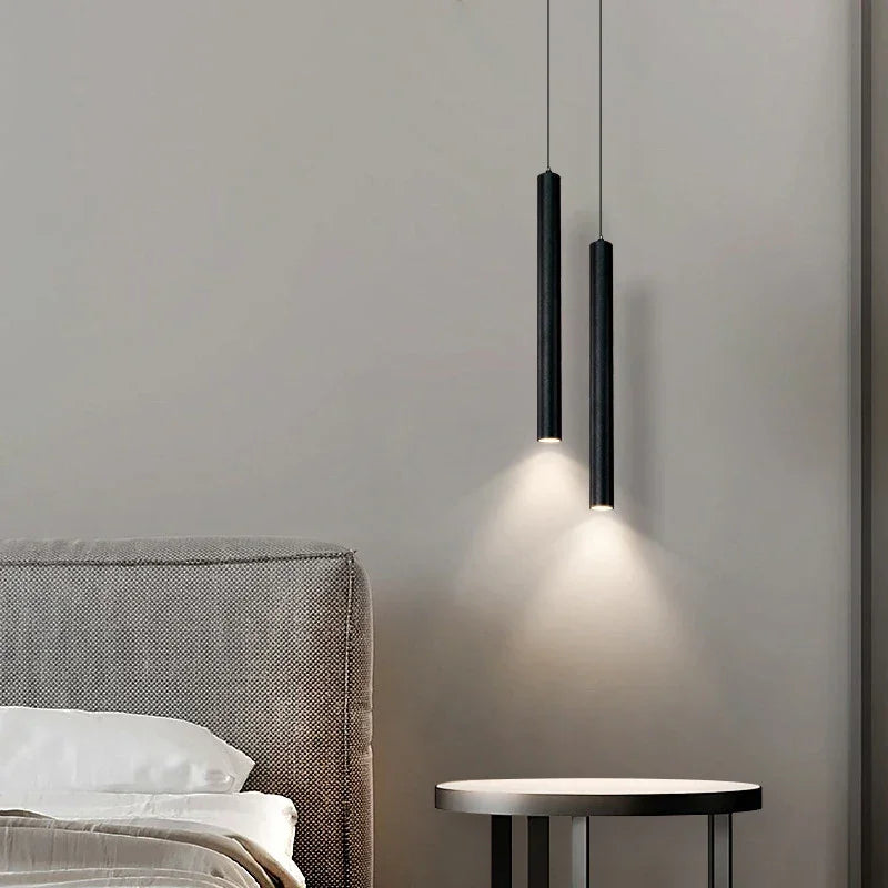 Black Cylindrical LED Pendant Light – Single or Double – view 4