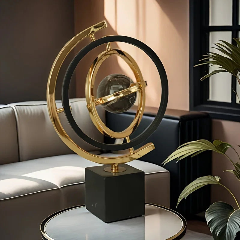 Black & Gold Abstract Metal Globe Sculpture