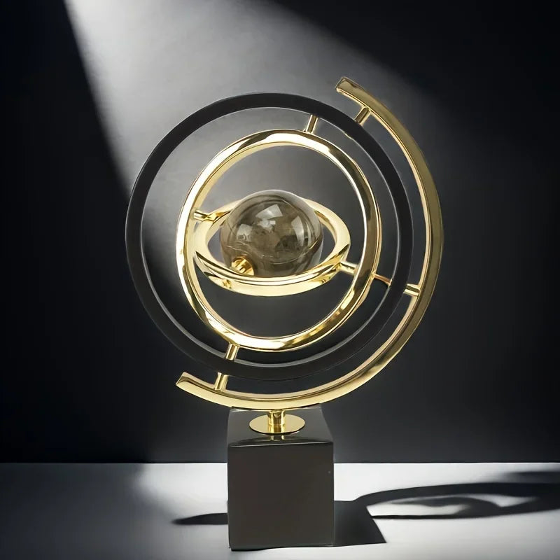 Black & Gold Abstract Metal Globe Sculpture – view 3