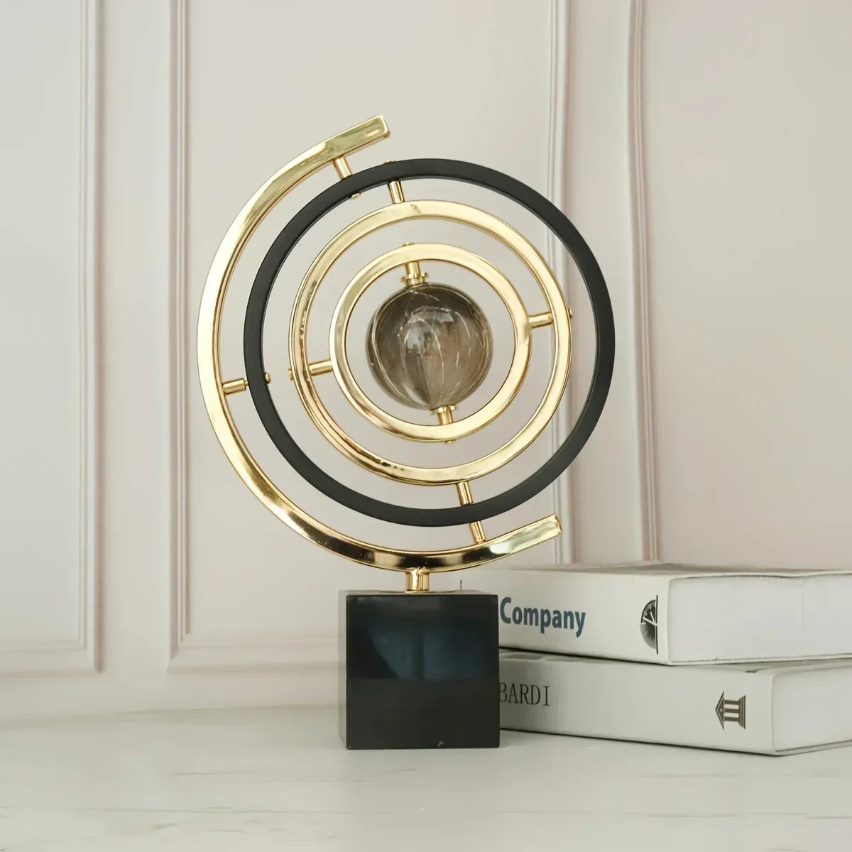 Black & Gold Abstract Metal Globe Sculpture – view 5