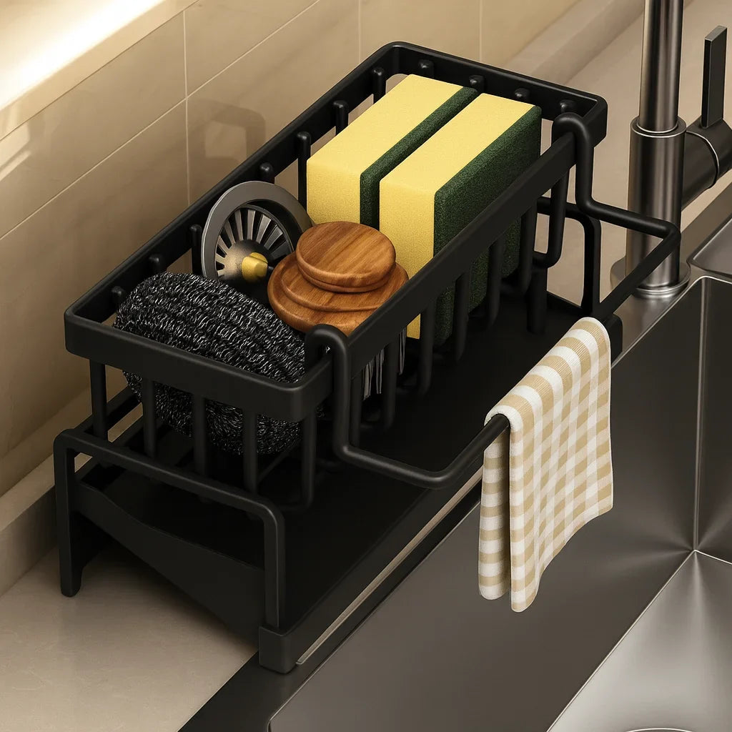 Black Kitchen Sink Caddy with Drain