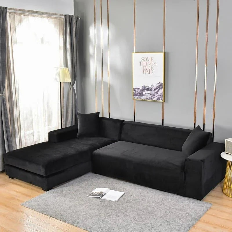 Black waterproof suede sofa cover – view 2