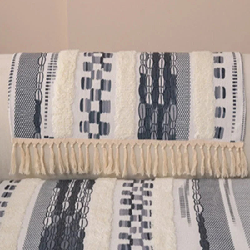 Blue & Beige Boho Cotton-Linen Sofa Protector – view 7