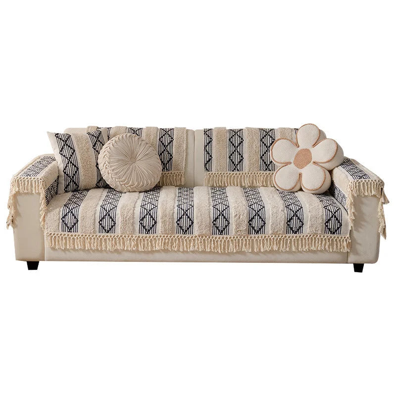 Blue & Beige Boho Cotton-Linen Sofa Protector – view 8