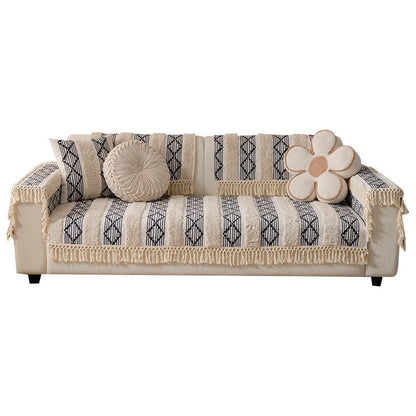 Blue & Beige Boho Cotton-Linen Sofa Protector – view 8
