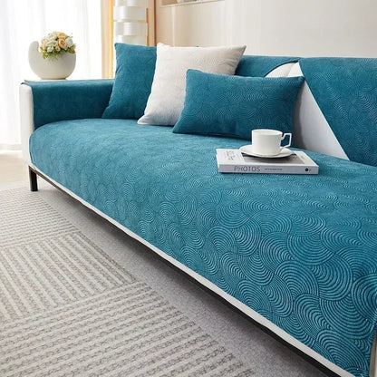 Blue Chenille Jacquard Non-Slip Sofa Cover