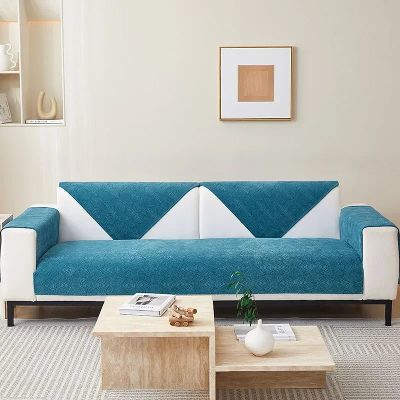 Blue Chenille Jacquard Non-Slip Sofa Cover – view 2